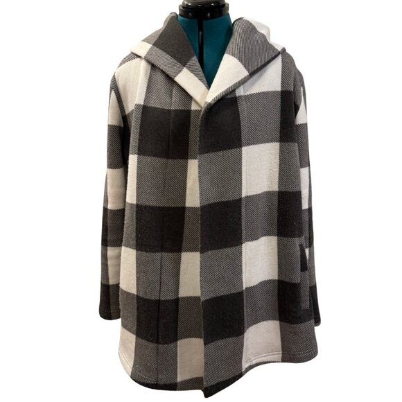 Maurices Buffalo Plaid Hooded Coatigan Jacket Pockets Black White Large Womens - Picture 2 of 7